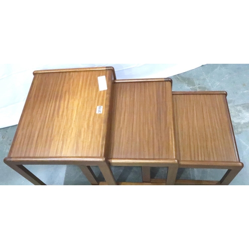 3119 - Sunelm 1970s teak nest of three graduating tables, largest 50 x 43 x 43 cm H. Not available for in-h... 