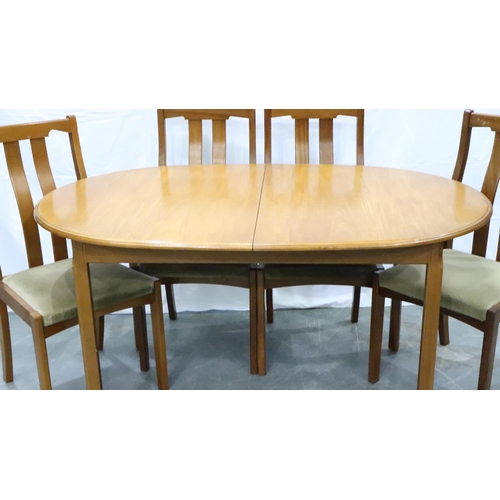 3120 - Meredew mid 20th century oval extending dining table with incorporated folding leaf and four chairs,... 