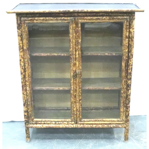 3121 - Bamboo and black glass fronted cabinet with internal shelves, 92 x 37 x 106 cm H. Bamboo has wrapped... 