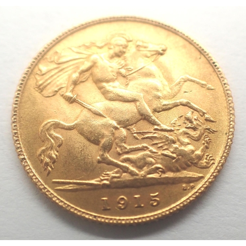 3006 - 1915 gold half sovereign of George V. P&P Group 0 (£5+VAT for the first lot and £1+VAT for subsequen... 