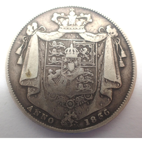 3017 - 1836 silver half crown of William IV. P&P Group 0 (£5+VAT for the first lot and £1+VAT for subsequen... 