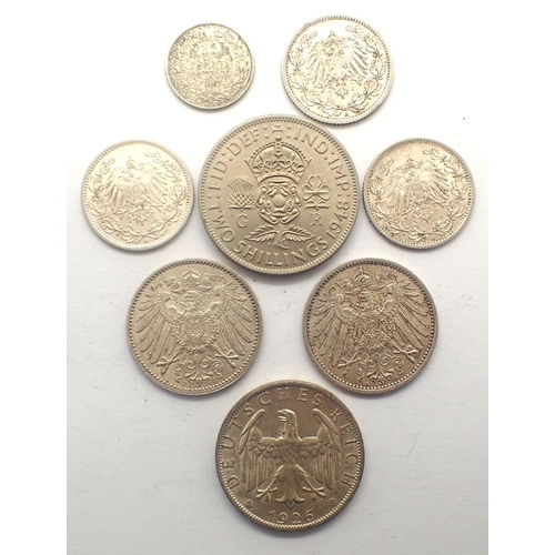 3030 - Eight world silver coins, mostly EF grade. P&P Group 0 (£5+VAT for the first lot and £1+VAT for subs... 