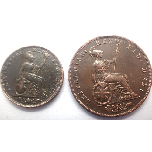 3033 - Copper half penny and farthing of George IV, both 1826. P&P Group 0 (£5+VAT for the first lot and £1... 