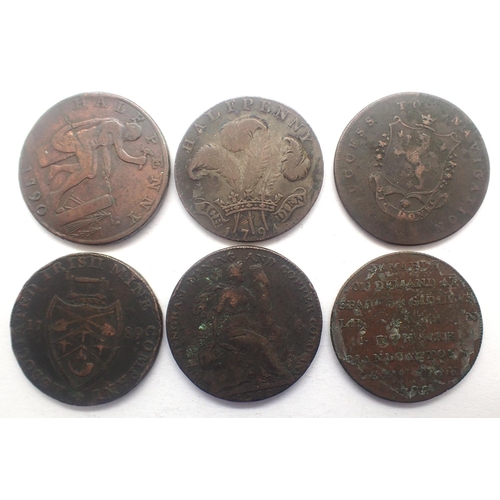 3043 - Six copper early milled workhouse tokens, circa 1700 - 1800. P&P Group 0 (£5+VAT for the first lot a... 