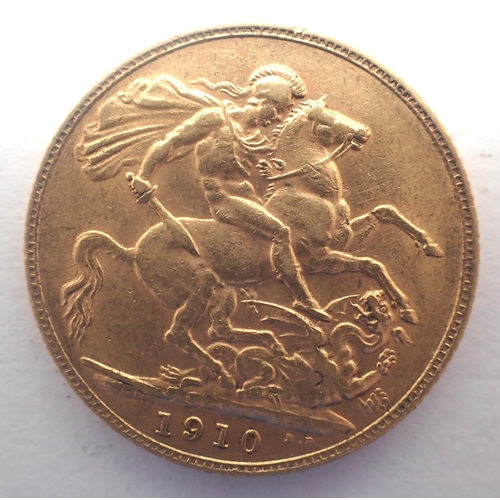 3046 - 1910 full gold sovereign of Edward VII. P&P Group 0 (£5+VAT for the first lot and £1+VAT for subsequ... 