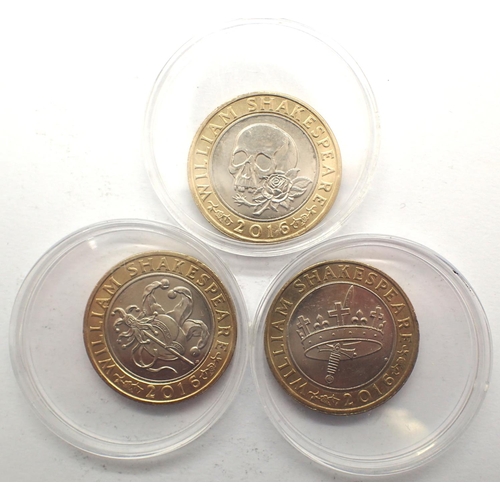 3062 - Set of three Shakespeare two pound coins, EF. P&P Group 0 (£5+VAT for the first lot and £1+VAT for s... 