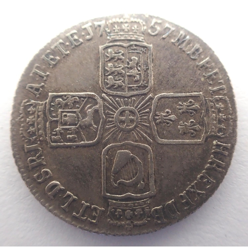 3069 - 1757 silver sixpence of George II. P&P Group 0 (£5+VAT for the first lot and £1+VAT for subsequent l... 