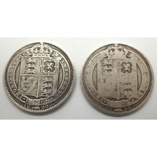 3077 - Two 1890 silver shillings of Queen Victoria. P&P Group 0 (£5+VAT for the first lot and £1+VAT for su... 