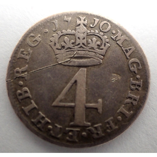 3093 - 1710 silver Maundy fourpence of Queen Anne. P&P Group 0 (£5+VAT for the first lot and £1+VAT for sub... 