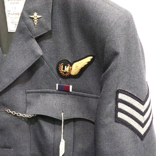 2039 - RAF Loadmaster Sergeant tunic and trousers with medic collar badges, approximate size M. P&P Group 2... 