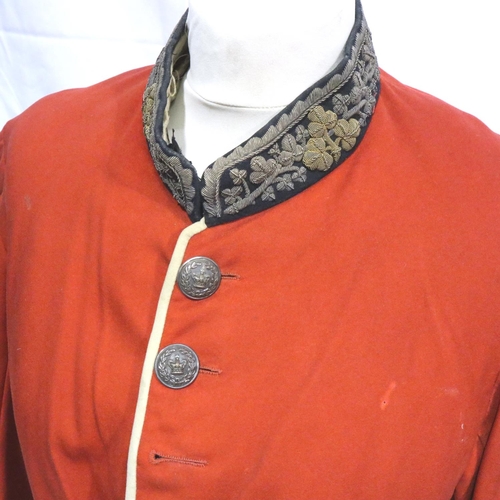 2070 - British Victorian military dress tunic with silver bullion wire collar and cuffs, some areas of dama... 