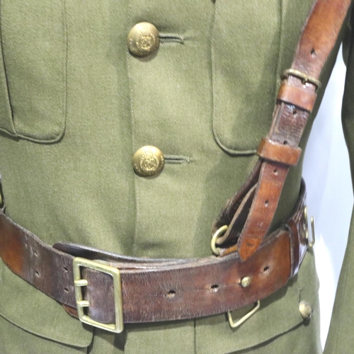 2071 - Royal Engineers British WWII uniform tunic with leather Sam Browne belt. Tunic pocket has a 1940s Mo... 