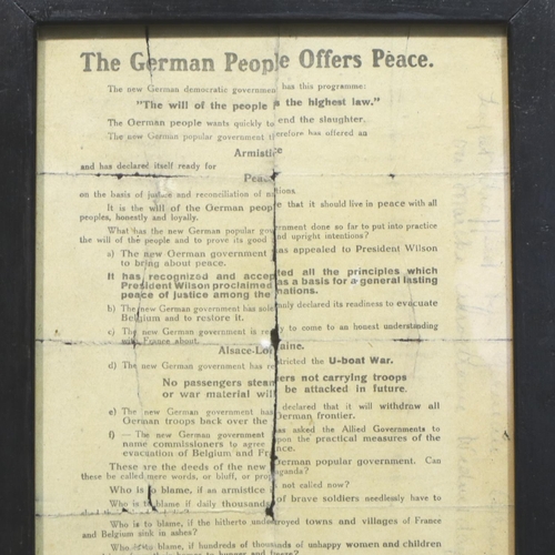 2097 - WWI German leaflet dropped by aircraft offering peace in 1918. P&P Group 2 (£18+VAT for the first lo... 