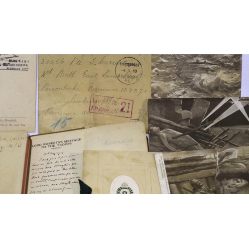 2104 - Mixed WWI period ephemera including two active service bibles, postcards etc. P&P Group 1 (£14+VAT f... 