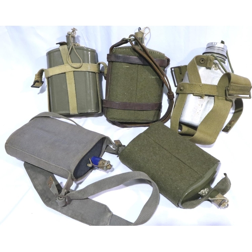 2164 - Mixed WWI and WWII canteen flasks, all with associated covers and/or straps. P&P Group 2 (£18+VAT fo... 