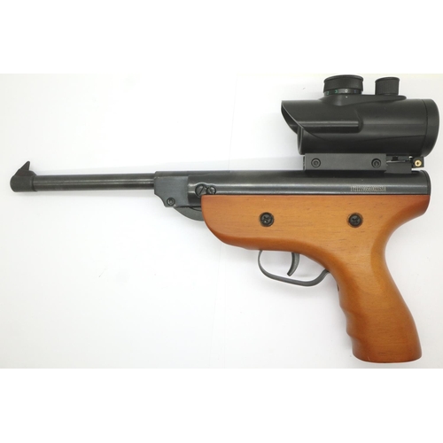 2196 - Milbro S2 air pistol .22 with a tri-colour 2x optic scope, boxed. P&P Group 2 (£18+VAT for the first... 