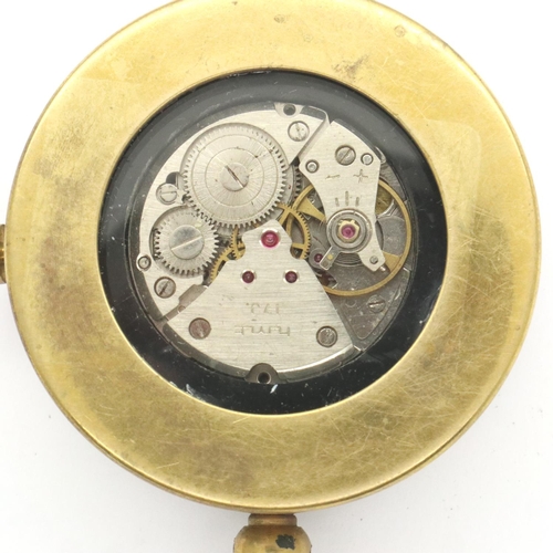 2208 - Modern brass pocket watch marked Junghans, with eagle and swastika, not working. P&P Group 1 (£14+VA... 