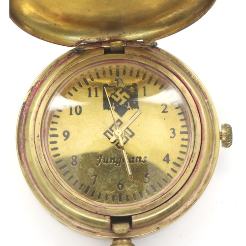 2208 - Modern brass pocket watch marked Junghans, with eagle and swastika, not working. P&P Group 1 (£14+VA... 