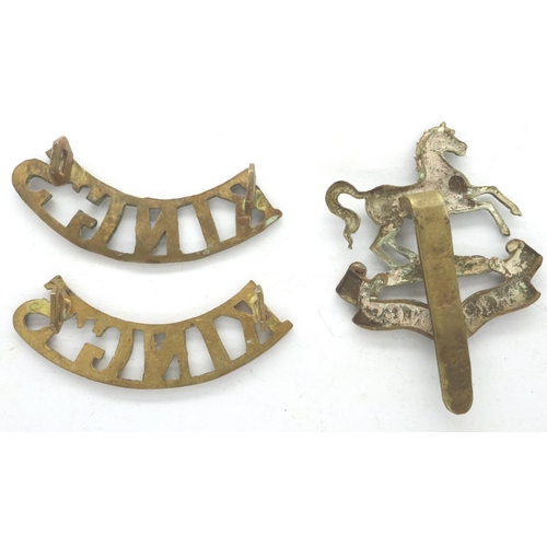 2233 - The Kings Own Liverpool Regiment WWI cap badge with a pair of shoulder flashes (3). P&P Group 1 (£14... 