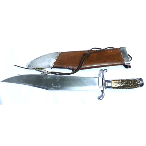 2289 - Texas Bowie knife with sterling silver sheath mount, blade. Forged by Frank Craddock. Overall L: 45 ... 