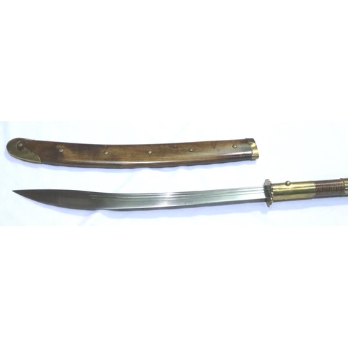 2298 - A 7ft Bannerman Naginata, with a full decorated wooden scabbard, blade L: 55 cm, 2.5kg. Forged by Fr... 