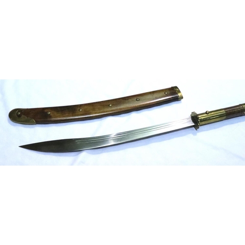 2298 - A 7ft Bannerman Naginata, with a full decorated wooden scabbard, blade L: 55 cm, 2.5kg. Forged by Fr... 