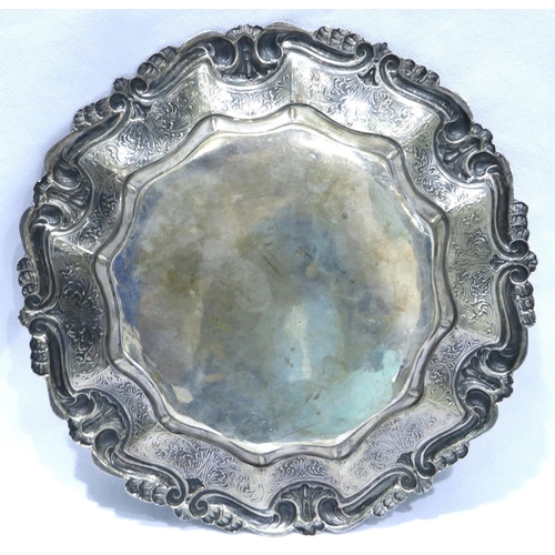 166 - Large 800 silver plate, D: 28 cm, 362g. P&P Group 2 (£18+VAT for the first lot and £3+VAT for subseq... 