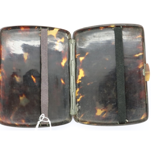 169 - Antique tortoiseshell cigarette case with aplique silver crest, 8 x 11 cm. P&P Group 1 (£14+VAT for ... 