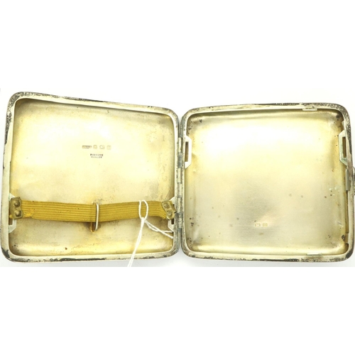 174 - Hallmarked engine turned silver cigarette or card case, 80 x 90 mm, 126g. P&P Group 1 (£14+VAT for t... 