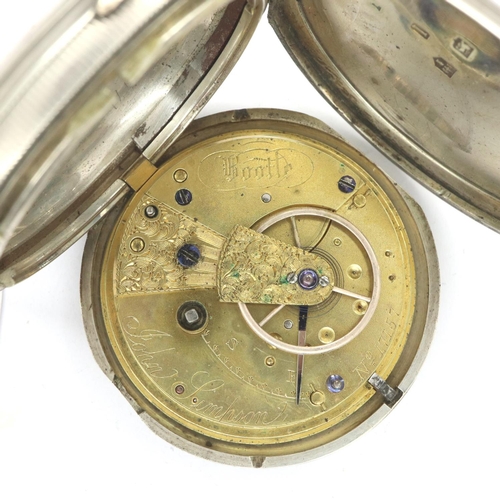 196 - John Simpson Bootle: hallmarked silver cased full hunter key wind fusee pocket watch, numbered 17157... 