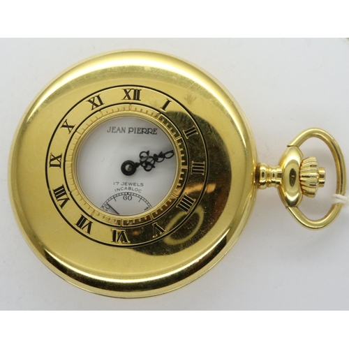 200 - Jean Pierre: modern gold plated crown wind half hunter pocket watch, working at lotting. P&P Group 1... 