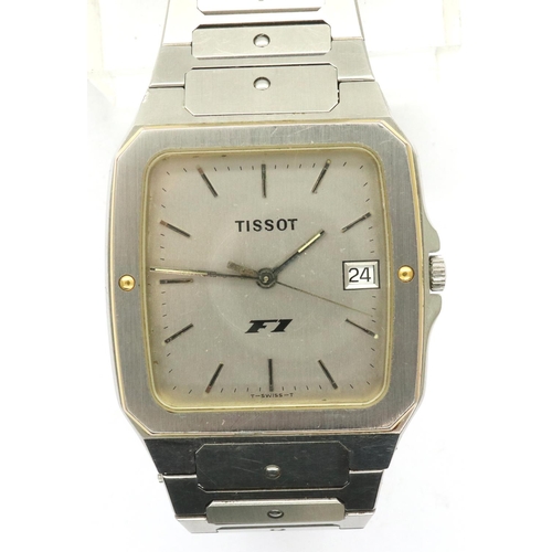 208 - Tissot F1: gents stainless steel wristwatch with white dial and silver hands, working at lotting. P&... 