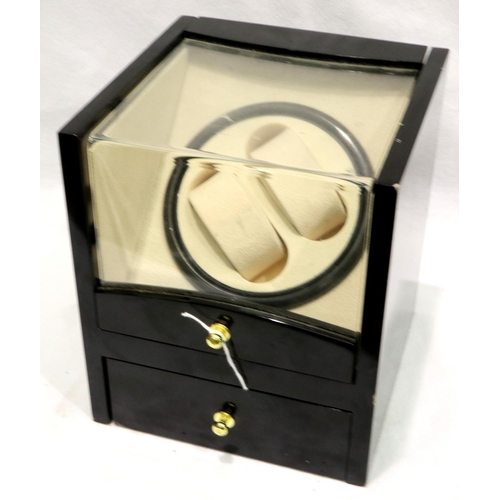 222 - Automatic watch winder for two wristwatches, battery/cable operated with drawer to base 18 x 18 x 20... 