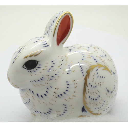 229 - Boxed Royal Crown Derby, Guild Comp PW Bunny with gold stopper, L: 80 mm. No cracks, chips or visibl... 