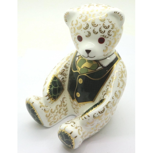 236 - Boxed Royal Crown Derby Harrods teddy with certificate, Limited Edition 827/1500. Signed to base and... 