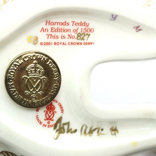 236 - Boxed Royal Crown Derby Harrods teddy with certificate, Limited Edition 827/1500. Signed to base and... 