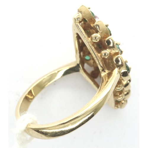 25 - 9ct gold multi emerald set ring, size L, 5.0g. P&P Group 1 (£14+VAT for the first lot and £1+VAT for... 