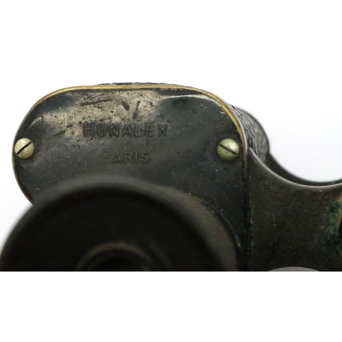 407 - French WWI period pair of field binoculars marked for Hunalex Paris, cased. P&P Group 1 (£14+VAT for... 