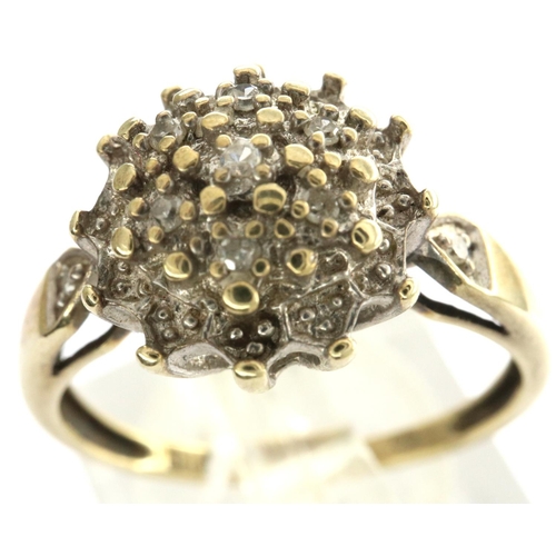 62 - 9ct gold diamond cluster ring, size N, 2.2g. P&P Group 1 (£14+VAT for the first lot and £1+VAT for s... 