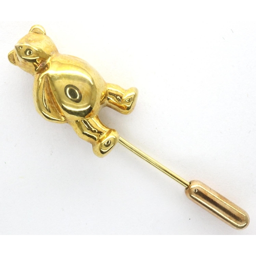 75 - 9ct gold Pooh Bear pin brooch, L: 20 mm, 3.9g. P&P Group 1 (£14+VAT for the first lot and £1+VAT for... 