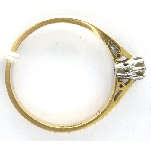 77 - 18ct gold ring set with a single diamond, size O, 1.9g. P&P Group 1 (£14+VAT for the first lot and £... 