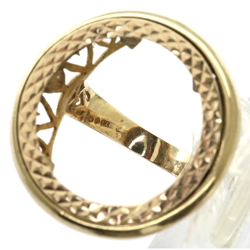 9 - 9ct gold coin ring mount, size N, 5.0g. P&P Group 1 (£14+VAT for the first lot and £1+VAT for subseq... 