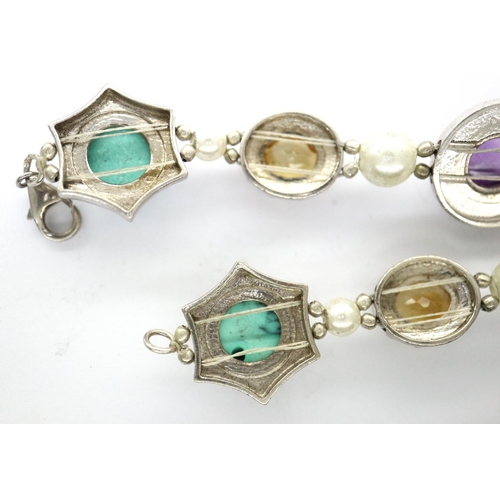 97 - 925 silver stone set bracelet, L: 19 mm. P&P Group 1 (£14+VAT for the first lot and £1+VAT for subse... 