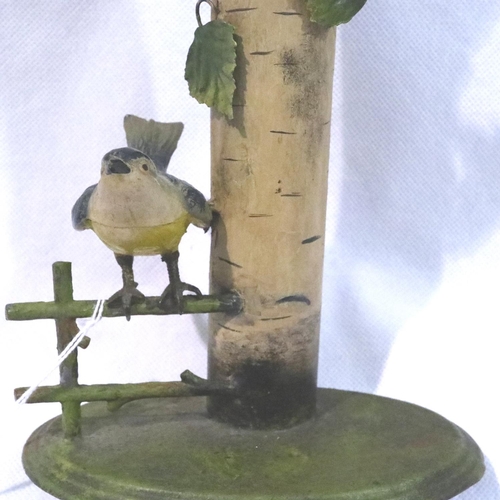 315 - Cold painted bronze bird base vase, H: 30 cm. P&P Group 3 (£25+VAT for the first lot and £5+VAT for ... 