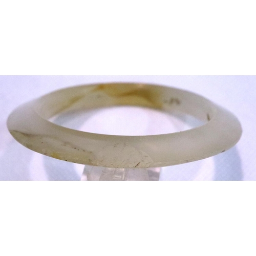 320 - Carved Chinese jade bangle, chips to rim. Internal D: 48 mm, external D: 67 mm. P&P Group 1 (£14+VAT... 