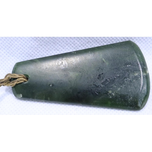 329 - Dark green jade Adze pendant, L: 68 cm. P&P Group 1 (£14+VAT for the first lot and £1+VAT for subseq... 