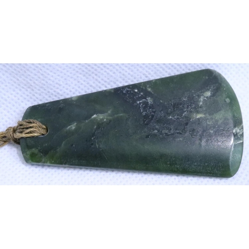 329 - Dark green jade Adze pendant, L: 68 cm. P&P Group 1 (£14+VAT for the first lot and £1+VAT for subseq... 