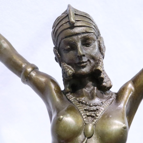 338 - Bronze Art Deco Egyptian dancer on marble base, H: 50 cm. P&P Group 3 (£25+VAT for the first lot and... 