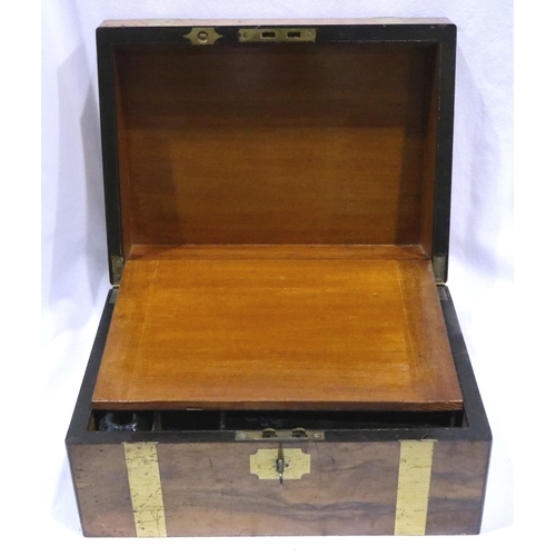 357 - Small brass bound oak Victorian writing slope with original lock and key, 30 x 20 x 12 cm. P&P Group... 