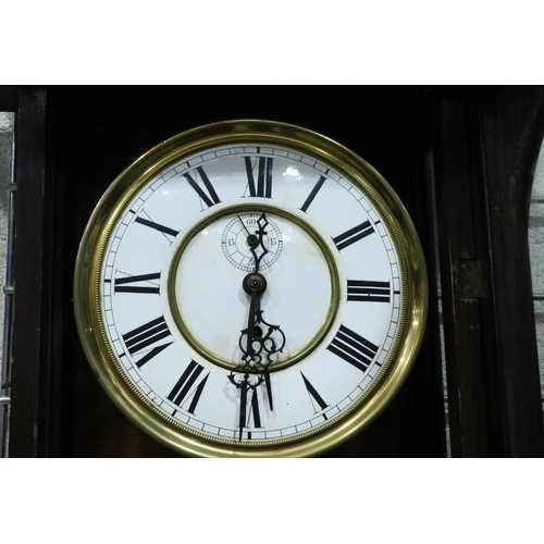 394 - Chiming single weight Vienna wall clock with subsidiary seconds, H: 90 cm. Not available for in-hous... 